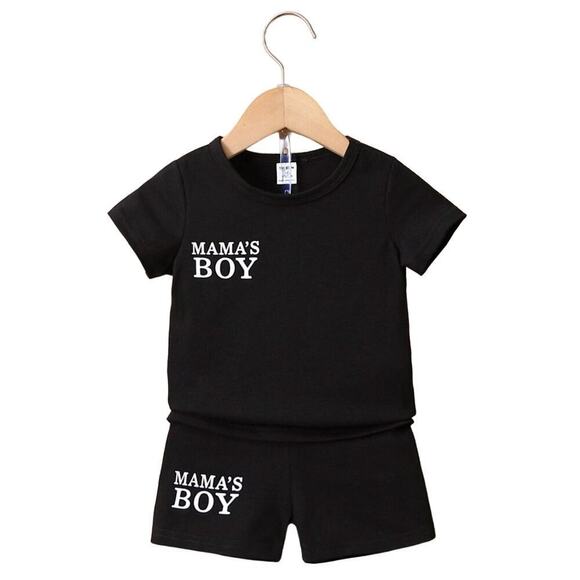 Toddler Boy T-Shirt and Shorts 'Mama's Boy' Set in Black, Size 2-3Y - Picture 1 of 1